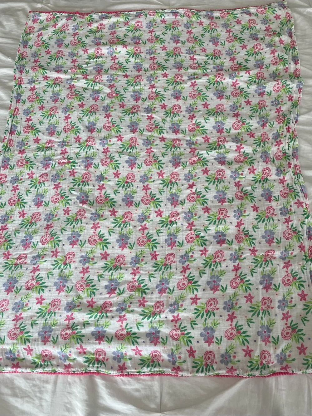 Floral Cotton Baby Girl Swaddle Blanket - Pink & Green Floral Print